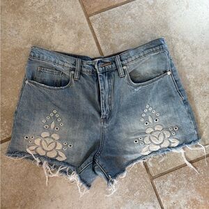 Chelsea & Violet Blue Jean Shorts with White Embroidery
